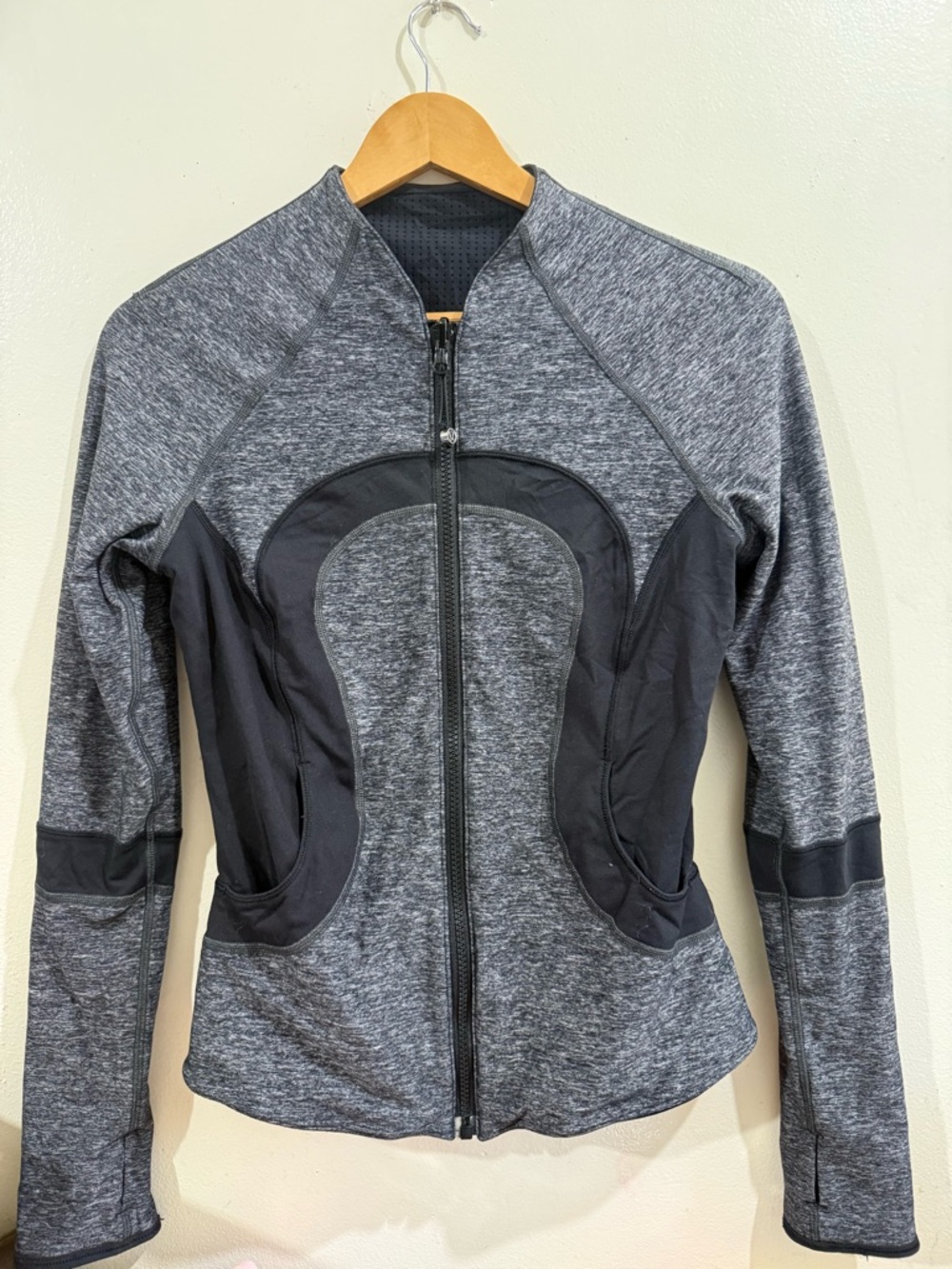 lululemon athletica Heather Gray and Black Zip Front Bomber Jacket